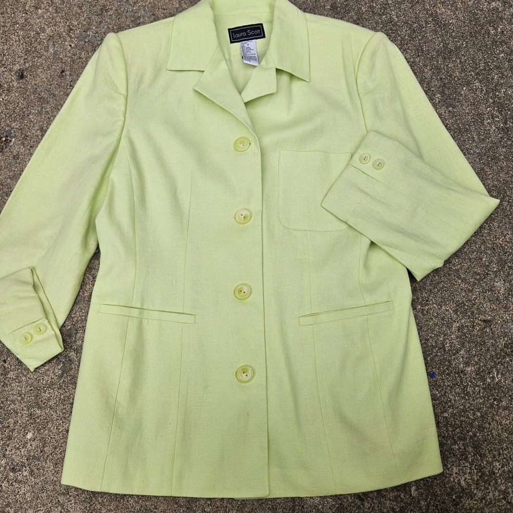 Laura Scott Women 8 Classic Linen Blend Blazer Jacket Casual Chic Office Wear